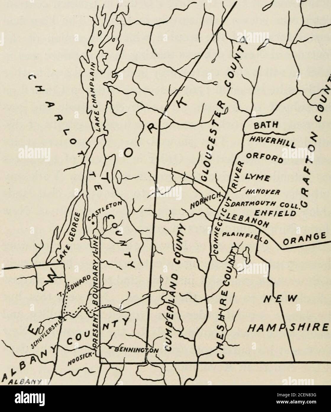 . A history of Vermont, with the state constitution, geological and geographical notes, bibliography, chronology, statistical tables, maps, and illustrations. of New York anyauthority to grant over again to some one else landswhich had been granted once by the governor of NewHampshire to purchasers in good faith. But the governors of New York had been emulatingthe example of Benning Wentworth and had alreadymade enough grants of just this kind to give the settlersa lively fight to retain their homes. Not only this, butthe kings second order was treated as a nullity andgrants were made continuo Stock Photo