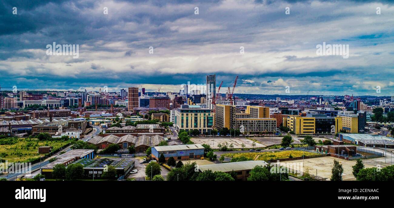 Aerial panorama of Leeds city centre, business, tourism, entertainment Stock Photo