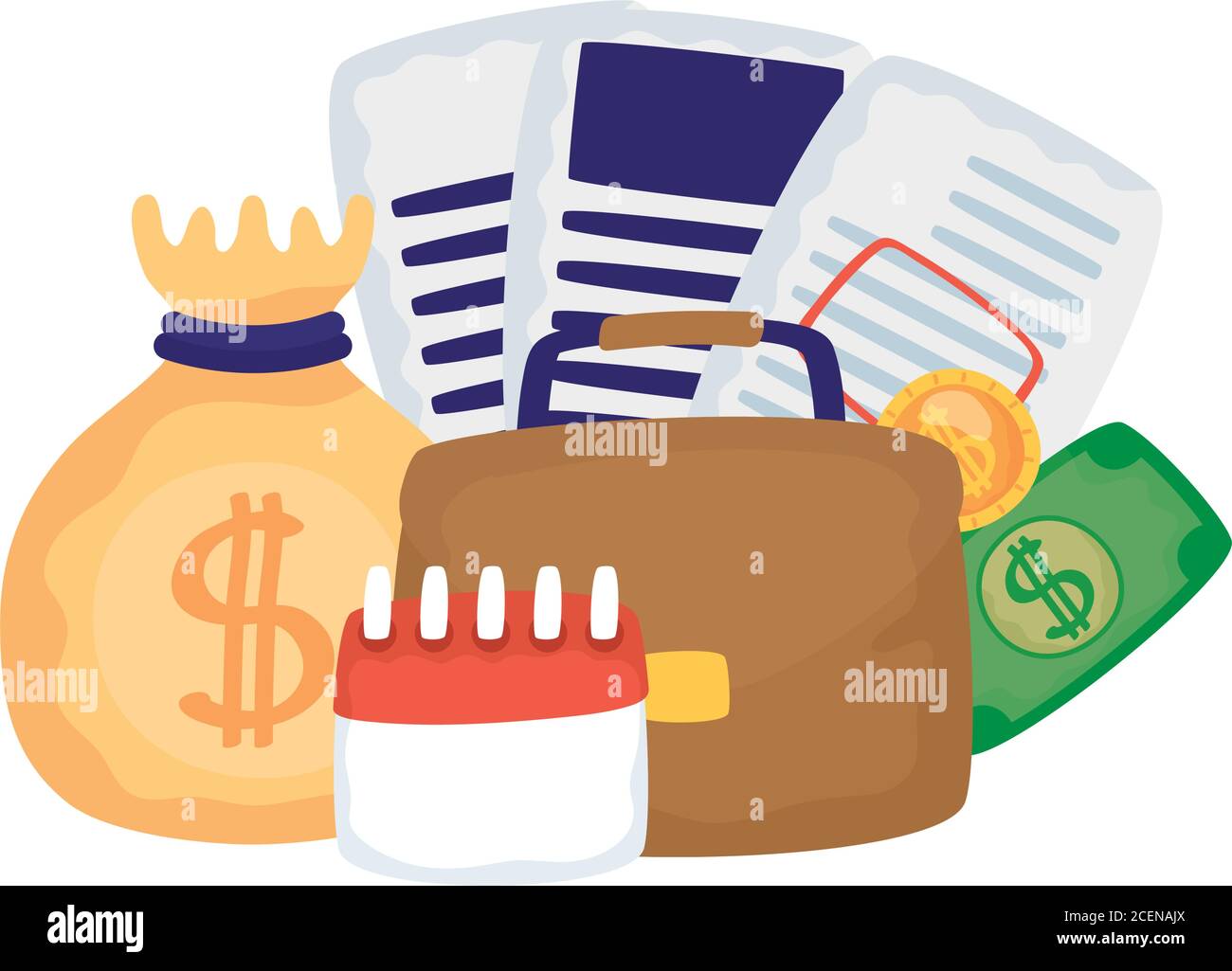 Isolated money bag with financial set icons Vector illustration Stock ...