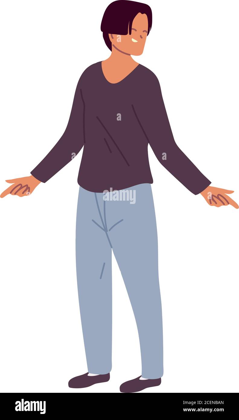 Young man smiling standing with open hands vector illustration design Stock Vector