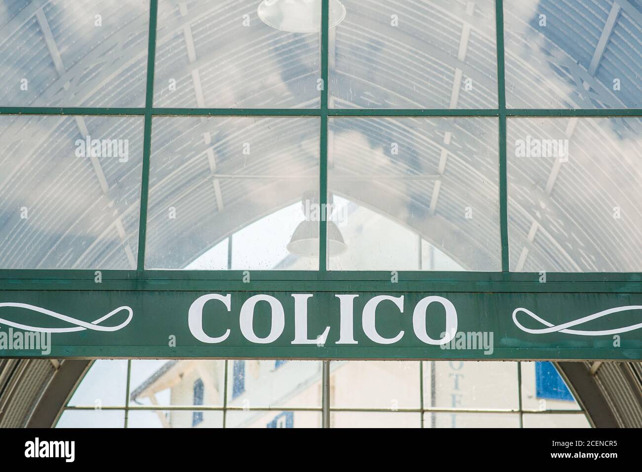Colico. Lake Como. Italy - July 21, 2019: Ferry Pier in the Commune of Colico. Lombardy. Signboard with Name of the City. Stock Photo