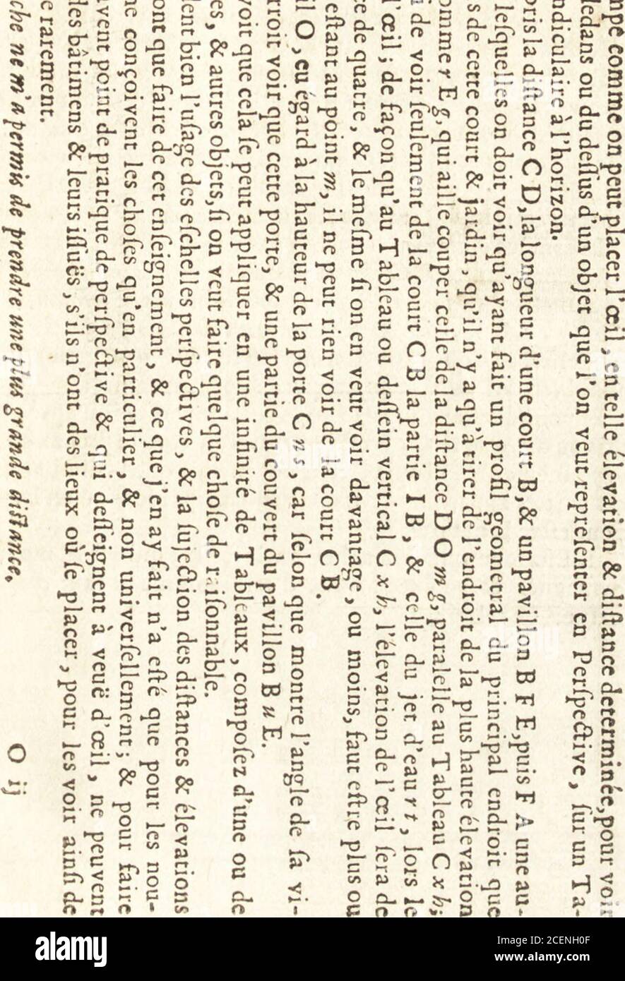 . Traité des pratiques geometrales et perspectives : enseignées dans l'Academie royale de la peinture et sculpture. 2 &&gt; 1-5 r Ur.5 o 5&gt; C. O n ÏT O ï S O ^C o « ÏT* ^^* t^c K g. p  »a £w g ^ o S g- -&gt; S. g 2. ^2 ^nj &gt;4 s-.. « 2 2 ? » s y rr u a sr r» f»&gt; ît-*s c tr- »° S S S â ,-nn î?S 2 ^ o X S ^7^ ,  m ^ o H ^ n * w ° F? ÏT a 5 ►*•— 3 p £ a a -o1 s. 9 » Jp u g q 2. o rE.n a £ ^ ^ c S »w 8 0 = - g £ £2 8 £&?£. o 3 O Ci » ^ o O o est». ^1 ÏOi Si. P 1 A K C H ï. CE qui cft reprefenté en cette Stampe neft que pour fairevoir que le nouveau Reformateur des prétendues déprava-tio Stock Photo