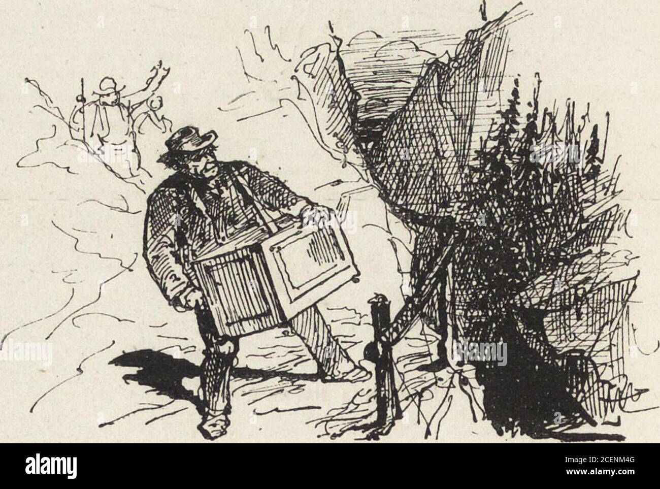 . La vie hors de chez soi (comédie de notre temps) l'hiver, le printemps, l'été, l'automne; études au crayon et à la plume. — Allons, bon, encore un deflambé ! Adresser ses réclamationsau préfet des Bouches-du-Rhône. — Et quest-ce que vous faites pendant la mauvaise saison, ma bonnepetite? — Il faut bien sarranger, ma bonne dame. Je suis dans un bouillon Doval,boulevard Montmartre, et le soir je vends des fleurs à Valentino. Voilà!. On ne se figure pas combien au milieu des horreurs et des convulsionsde la nature, il est rafraîchissant dentendre un brave Savoyard moudre lairde la belle pa Stock Photo