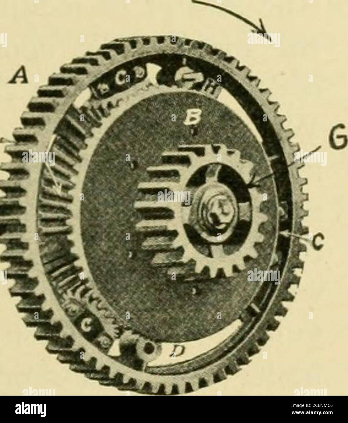 . Farm machinery and farm motors. turn will propel the drivewheels. But if the drivewheel attached to pinion Ghappens to travel faster thanthat attached to shaft F the^^^^. , pinion C will revolve and ^9^^EB^^^£.^^SJliL ^^^^^ ^^^ pinion A will propel^^^^S»^BSi^rtF«»c the gearing. Often there are some very severe jerks onthe transmission gearing ofan engine and some com-panies are now inserting intheir compensating gears aset of springs which take this jar off the gearing. 590. Traction.—Any traction engine has power enoughto propel itself over the road and through the fields pro-vided the driv Stock Photo
