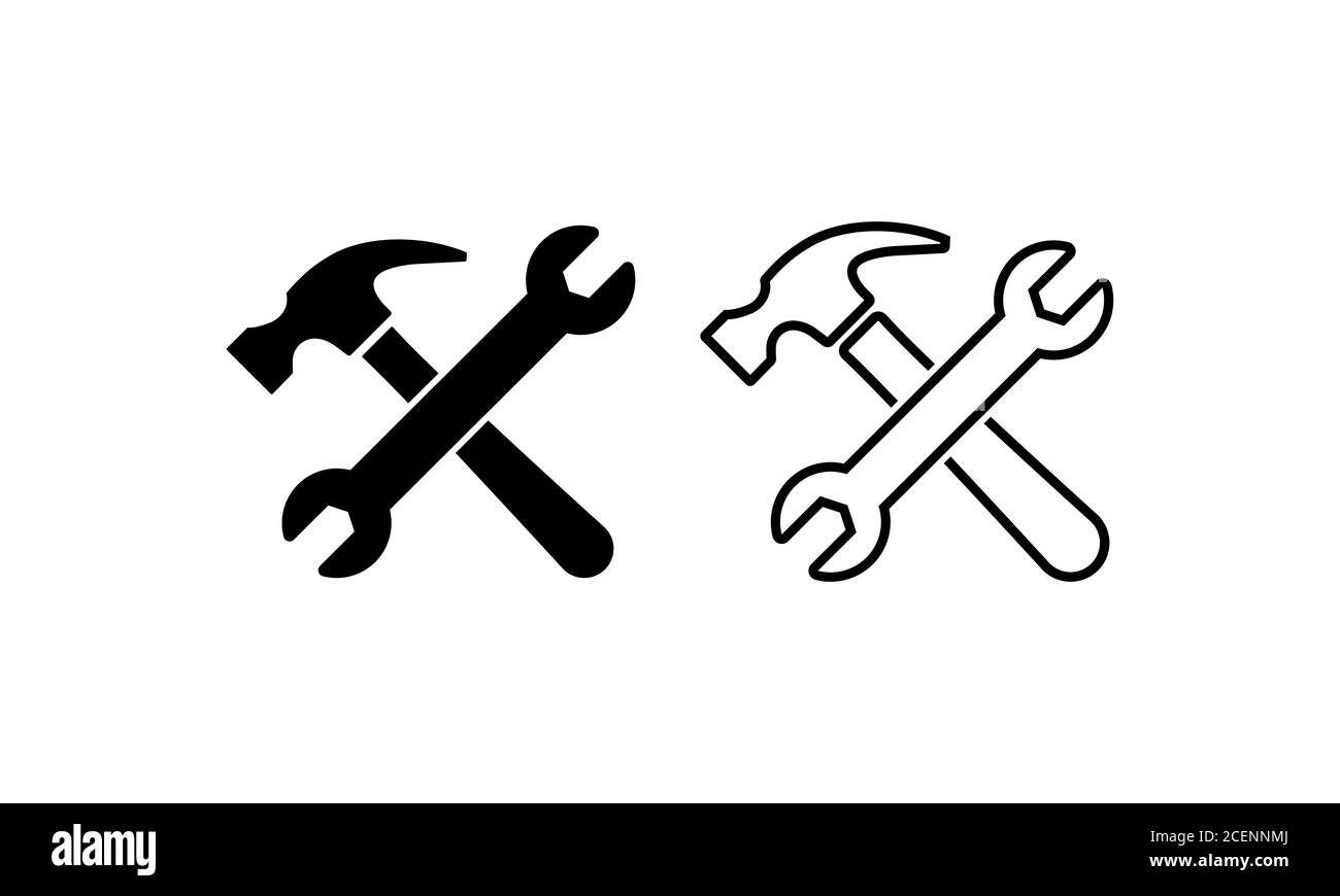 Wrench and hammer icon set. Crossed tools. Vector on isolated white