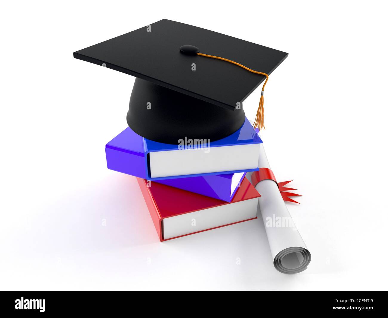 Books with graduation hat isolated on white background Stock Photo - Alamy