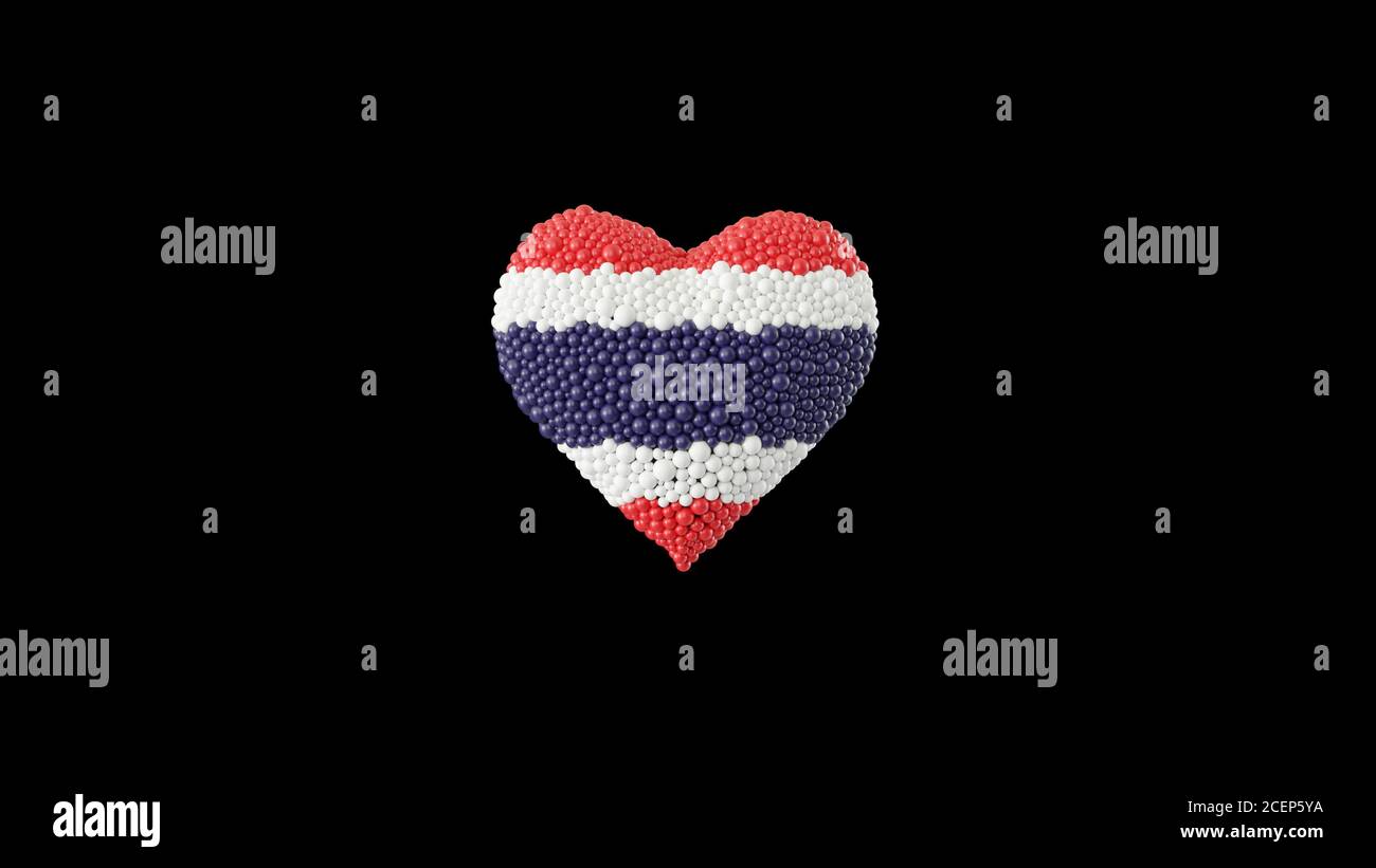 Thailand National Day. December 5. Heart shape made out of shiny sphere on black background. 3D
