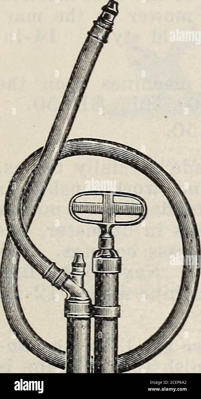 18th annual catalogue of the Germain Seed and Plant Co. Faultless Sprayer.  Myers Bucket Brass Spray Pump. (See cut.)Constructed of brass, not affected  by the poisonous arsen-ites used in different formulas