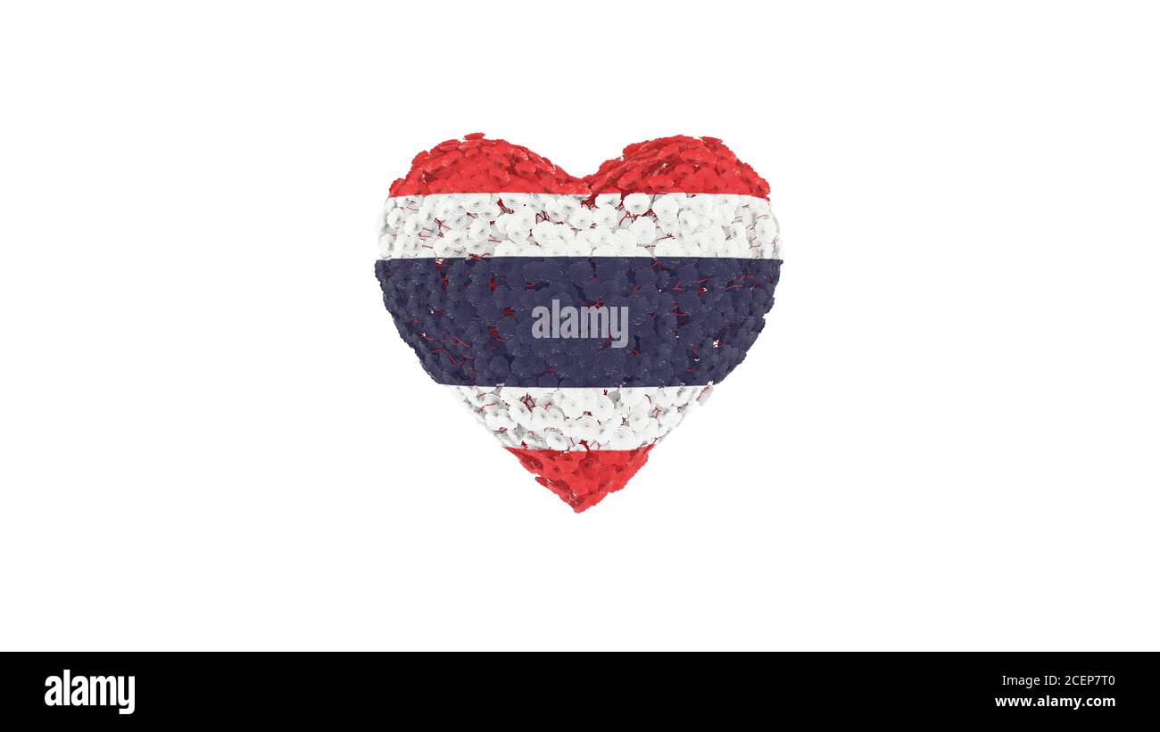 Thailand National Day. December 5. Heart shape made out of flowers on white background. 3D