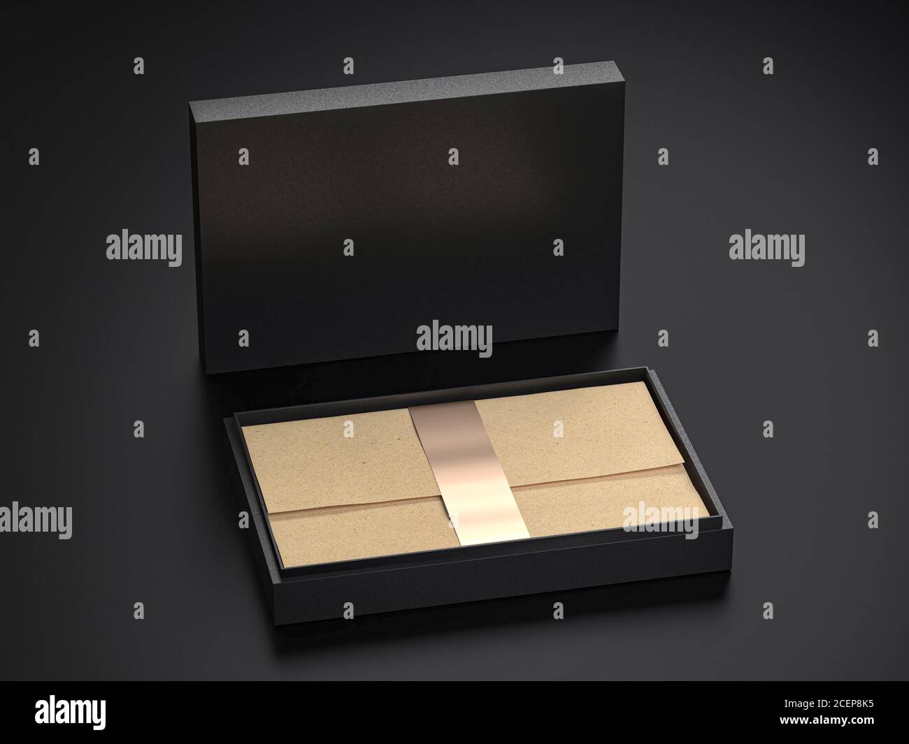 Download Black Cardboard Gift Present Box Mockup With Wrapping Kraft Paper And Golden Fix Ribbon Opened And Closed For Branding And Identity Isolated Stock Photo Alamy