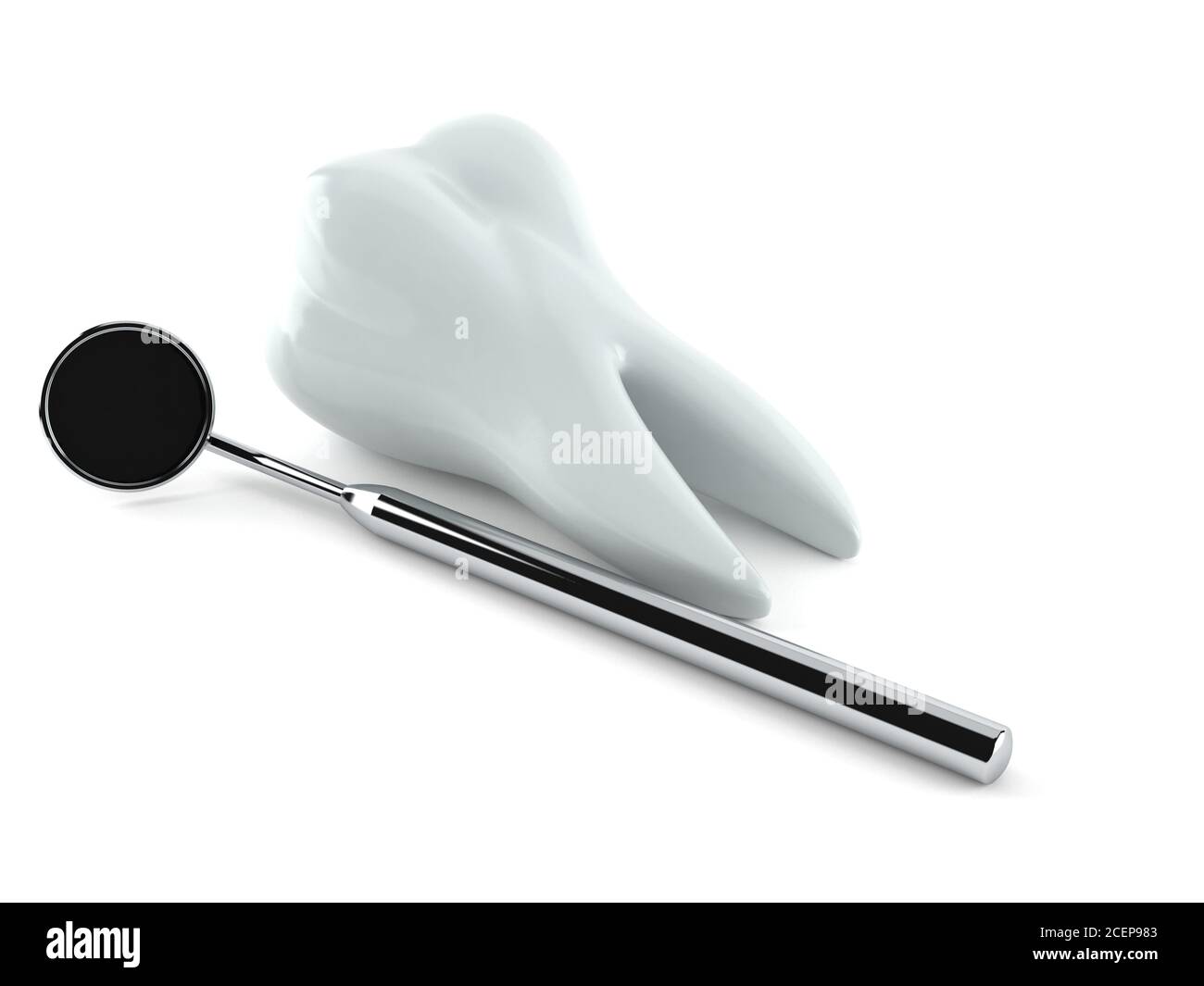 Tooth with dental mirror isolated on white background Stock Photo - Alamy