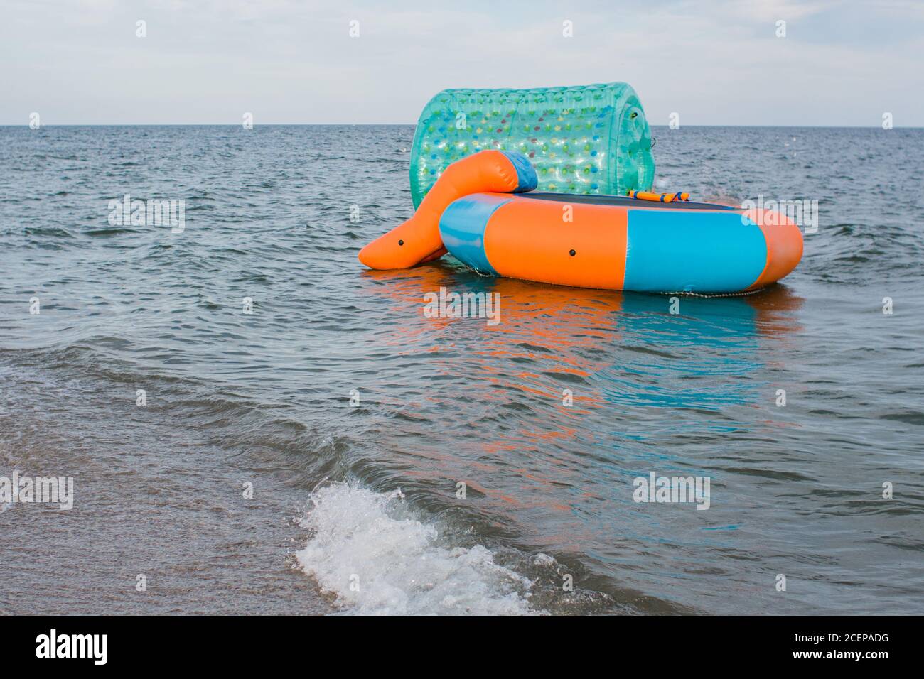 a trampoline on the water at sea Stock Photo