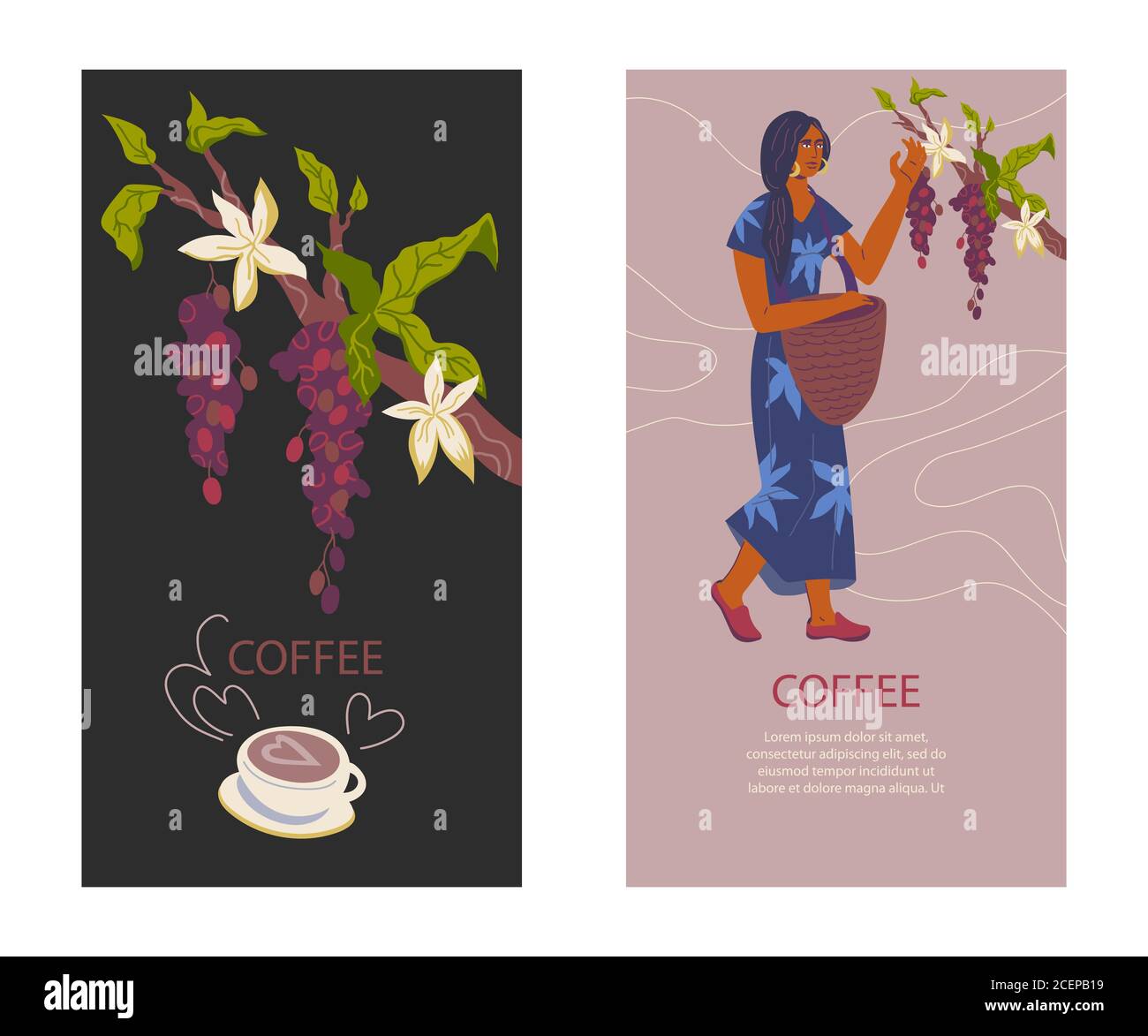 Set cards for coffeeshop or coffee package template woman and coffee