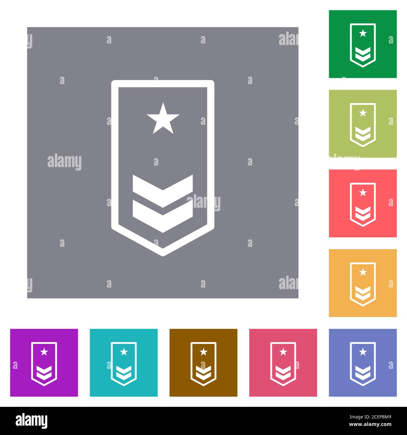 Military insignia with two chevrons and one star flat icons on simple ...