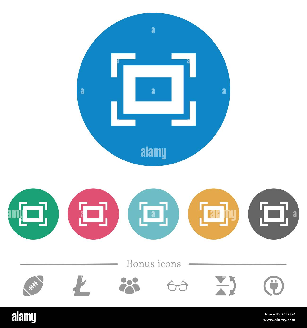 Full screen flat white icons on round color backgrounds. 6 bonus icons ...