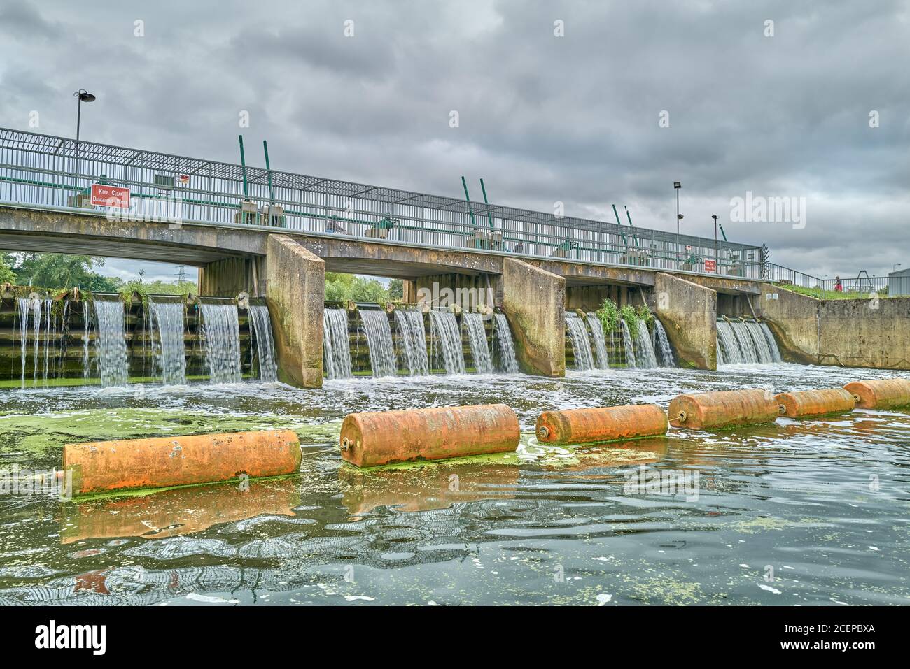 Weir next the Nene artificial whitewater course, Northampton, England. Stock Photo