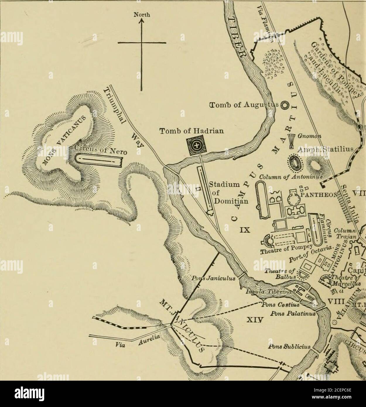 . Ancient history of the East;. INDICATIONS I Region - Porta Capena II Coelimontiura III Isis ct Serapia IV Via Sacra V MonsEsquilinus VI Alta Seniita vn Via Lata VIII Forum Romanura IX CircuB Flaininius X Palatium XI Circus Maximus XII Piscina Publica XIII Avuutinus XIV Trans Tiberine a Tarpeian Rock m CToniT) of Augu^tS Tomb of Hadrian // SSBSi ^a^^y ^ a Amph^^tatihuB^ ^ Column of AnttStadium ?r .. i,Doniitian | WQi IX JssSJi^nV  p. j Colum,S w^ / ^ °^^S^/ /^ ^ ^^-- ATM Pai&lt;.rt«i,rC!^j s&gt; ^d &gt;f/;.-^.rT^^|^  xiy !:- ^ (ENTINl. Stock Photo