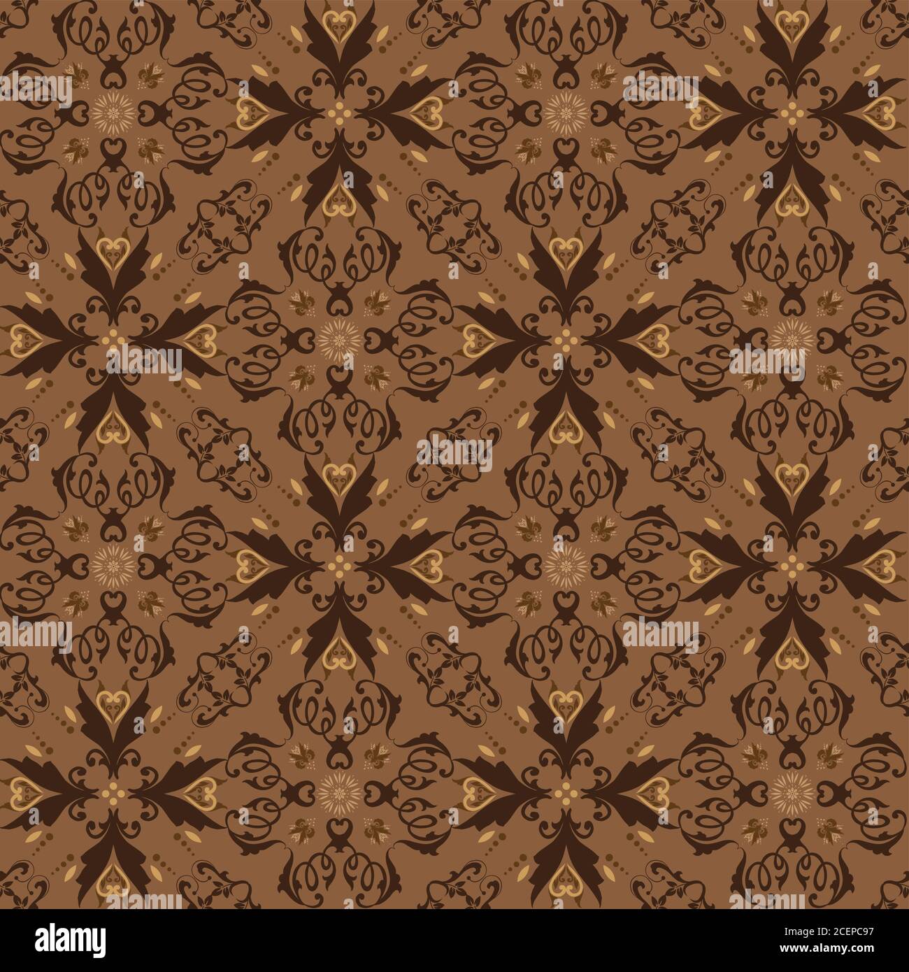 Modern flower pattern on Javanese batik with smooth dark brown color ...
