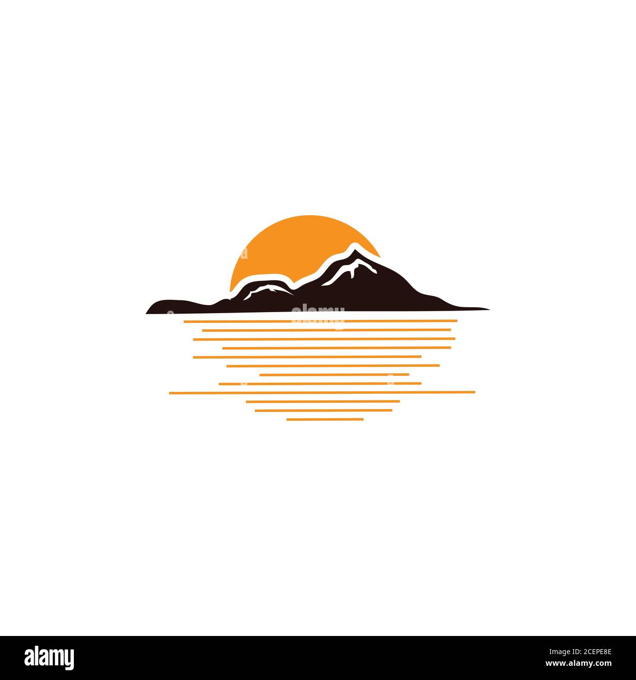 Vintage mountain emblems with sunrise and lake. Flat design emblem for element design. Vector illustration EPS.8 EPS.10 Stock Vector