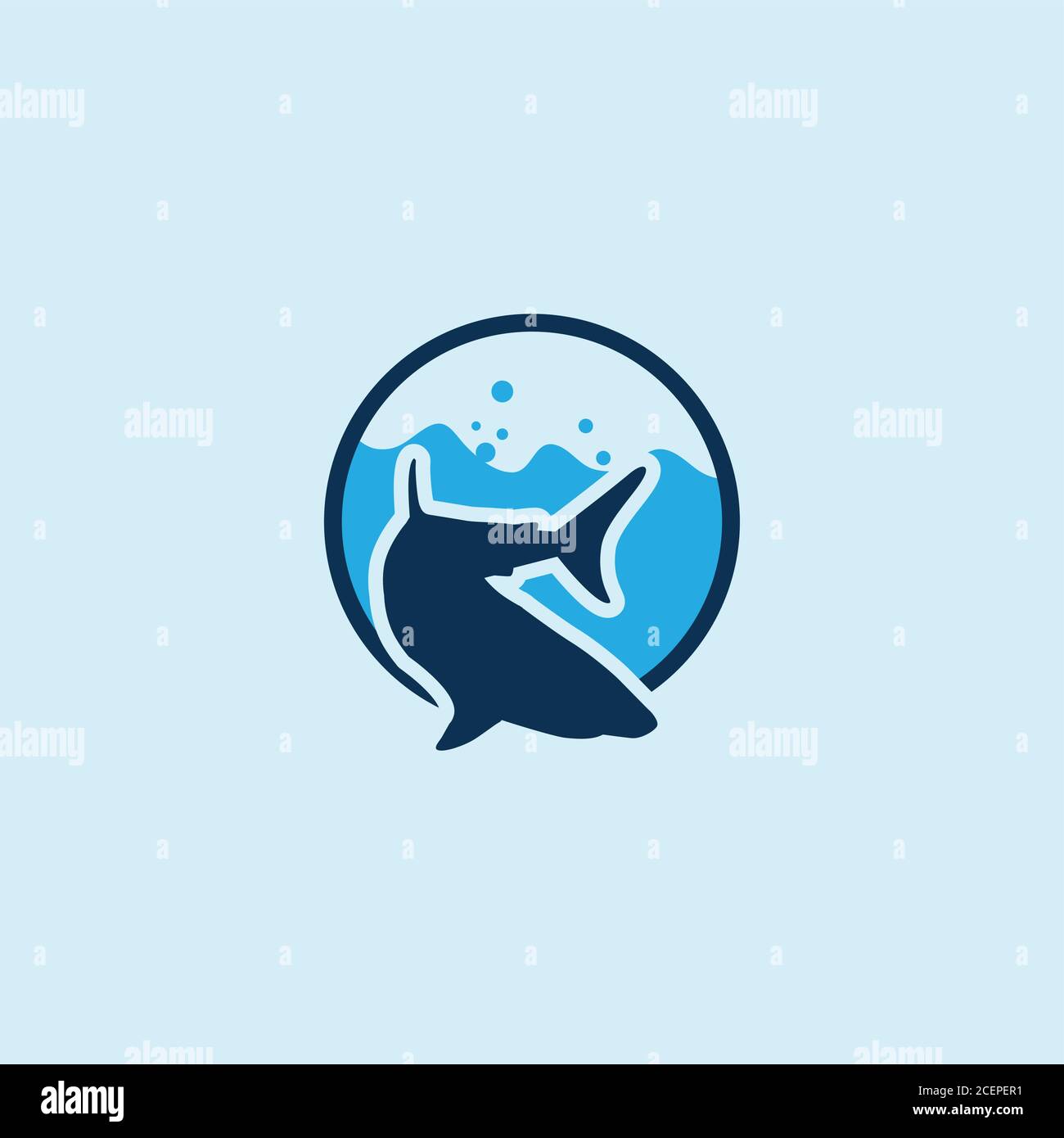 Blue shark icon vector symbol with round symbol. Flat design shark on the white background for element design. Vector illustration EPS.8 EPS.10 Stock Vector