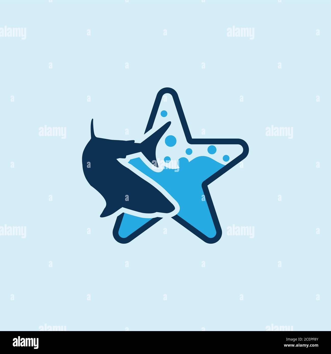 Blue shark icon vector symbol with stars symbol. Flat design shark on the white background for element design. Vector illustration EPS.8 EPS.10 Stock Vector