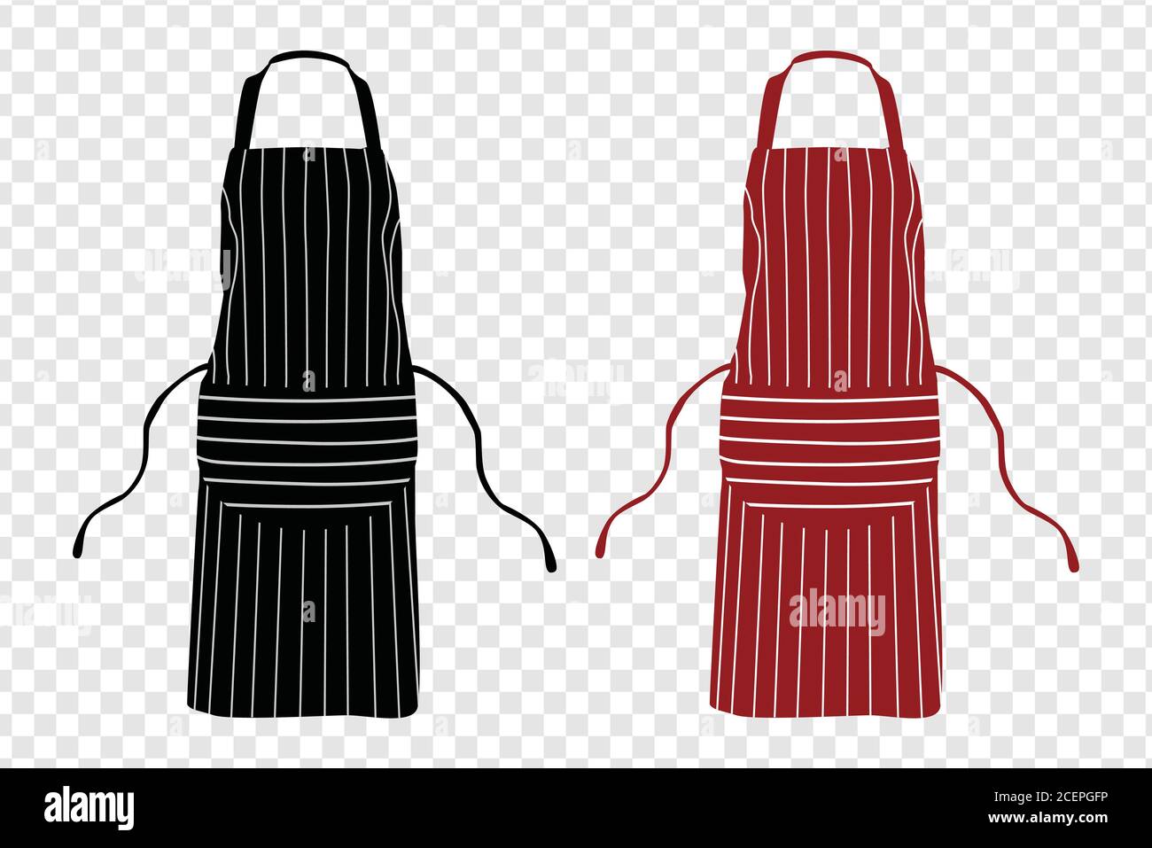 Red and black striped kitchen apron collection isolated on transparent ...