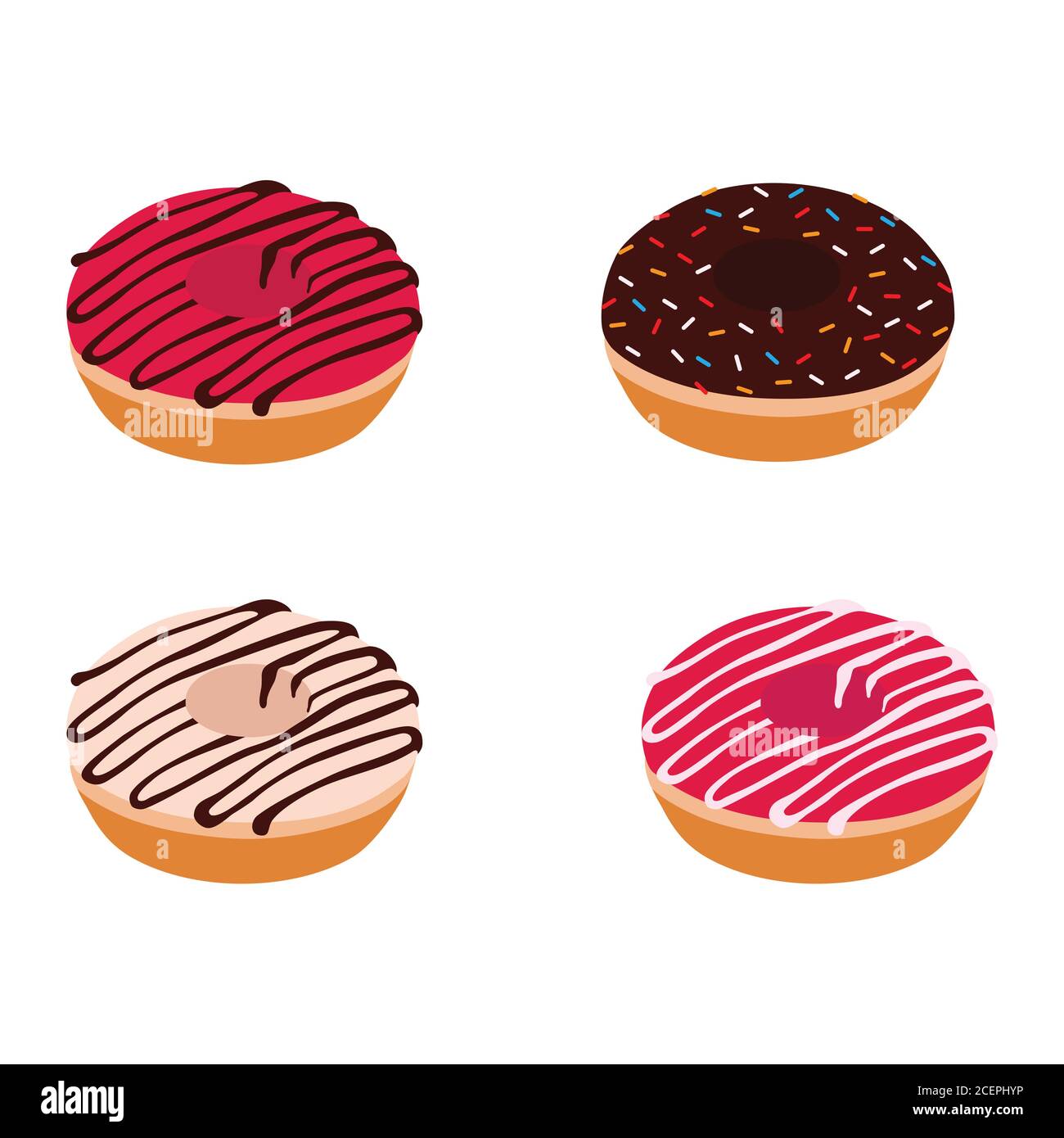 Set of colorful donuts isolated on white background. Isometric view ...