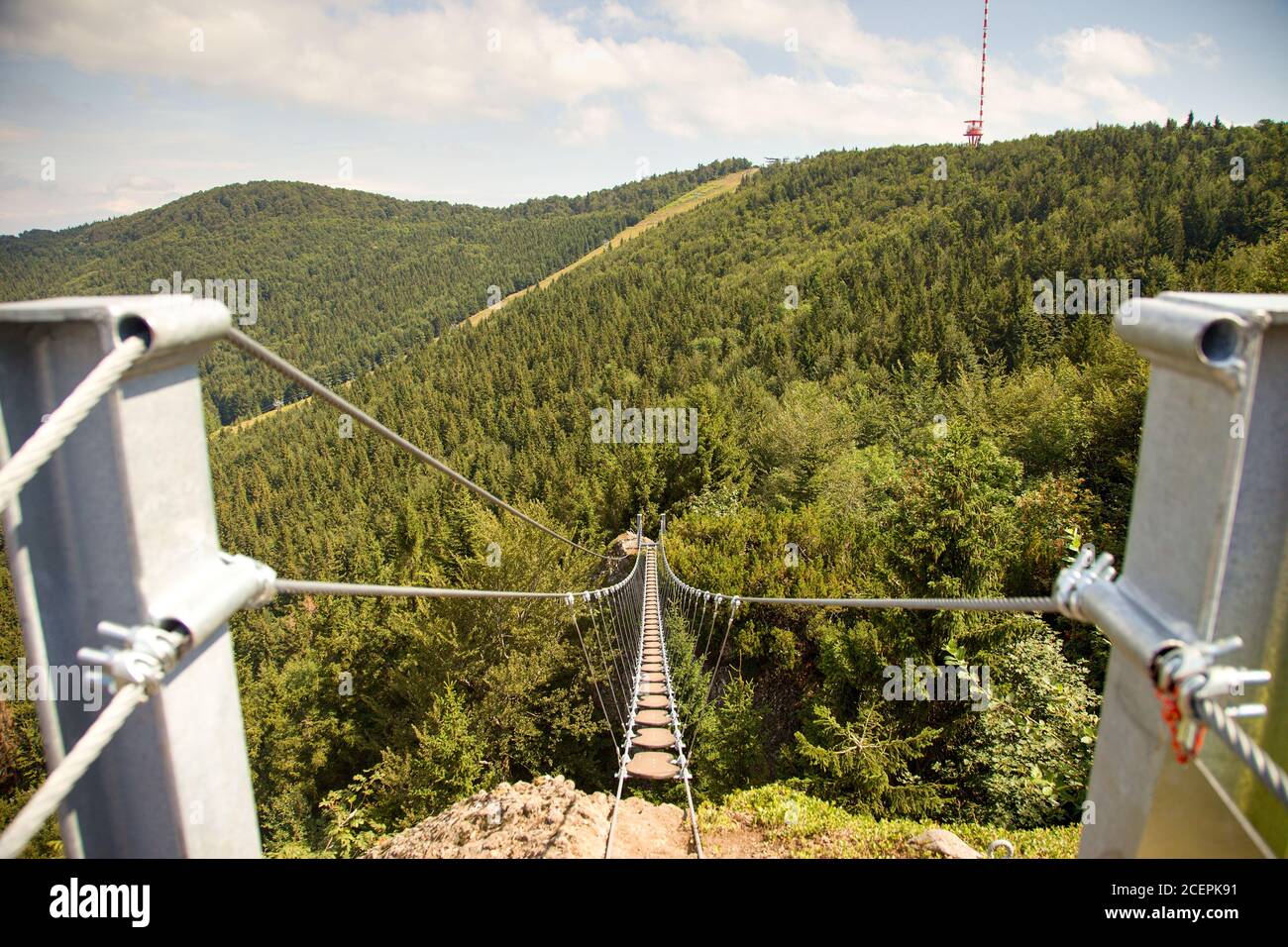 New rope bridge on the via ferrata under the hill Skalka, Slovakia