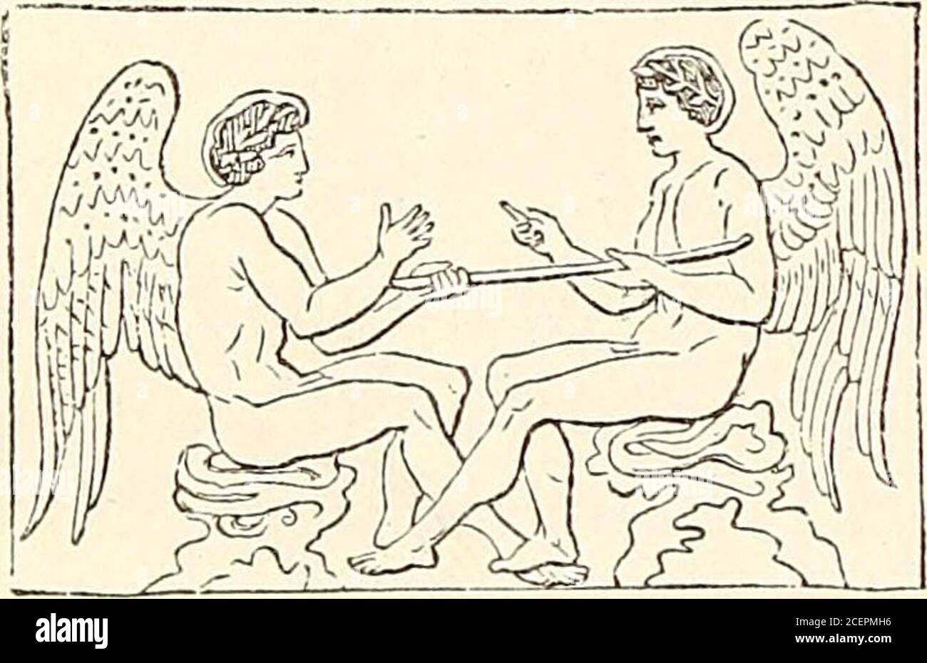 The life of the Greeks and Romans. fingers extendedby the other. Fig. 308,  from a vase-painting in the Pinakothek of Munich,shows Eros and Anteros  playing thisgame. It was called by the