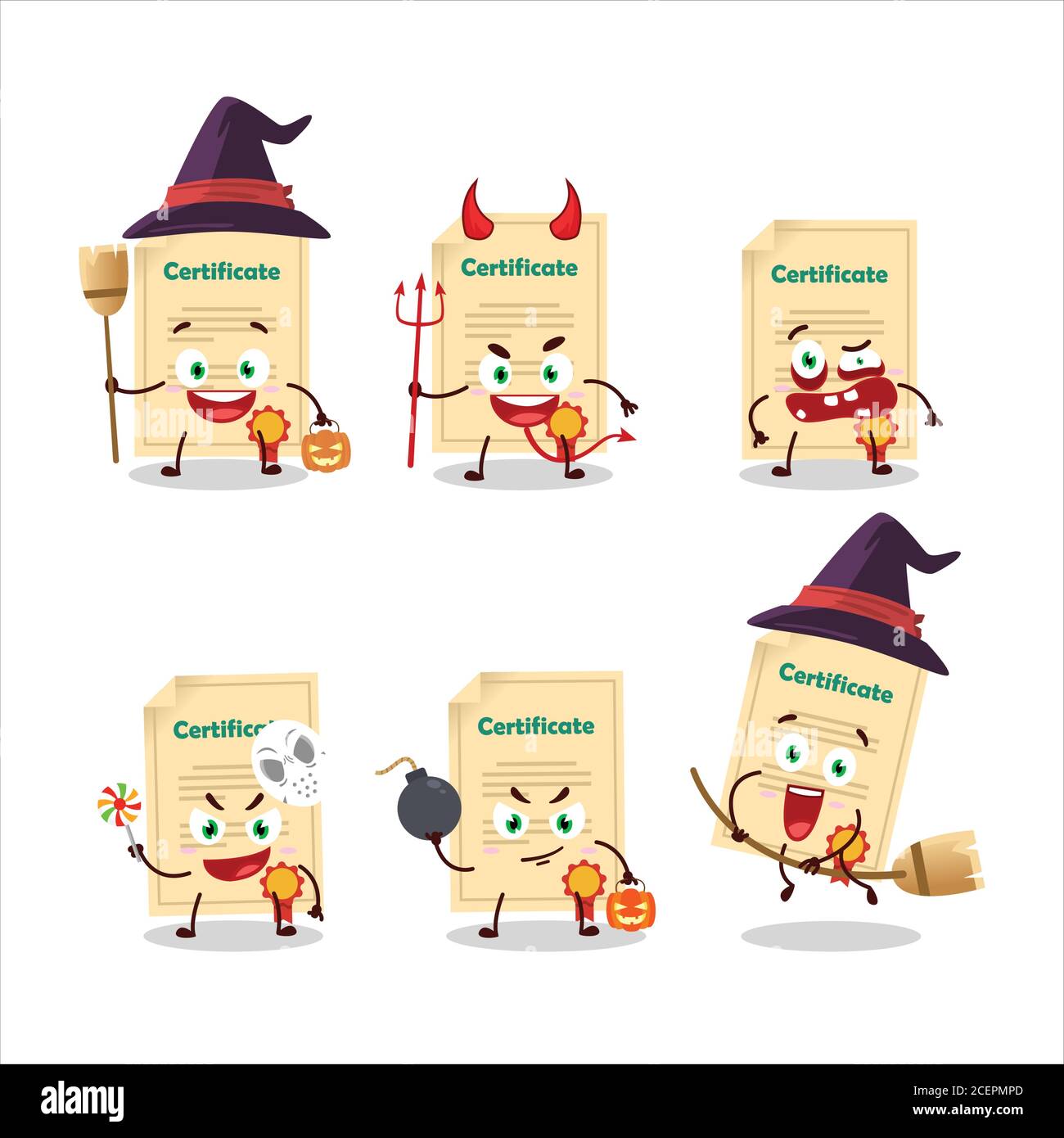 Halloween expression emoticons with cartoon character of award paper ...