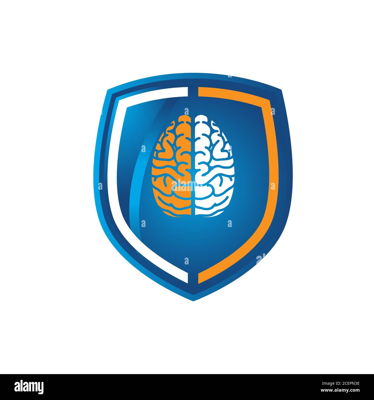 Illustration design brain isolated on blue shield. Brain vector icon modern flat symbol for element design. Vector illustration EPS.8 EPS.10 Stock Vector