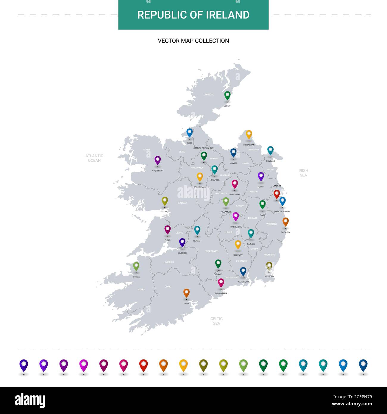 Map Of Ireland Template Republic Of Ireland Map With Location Pointer Marks. Infographic Vector  Template, Isolated On White Background Stock Vector Image & Art - Alamy
