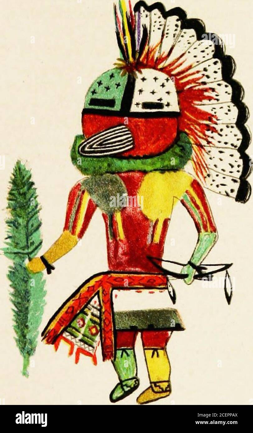 . Hopi Katcinas drawn by native artists. OLD MASK (HONAU CLAN). HOPINYU ISAUU CLAN) Stock Photo