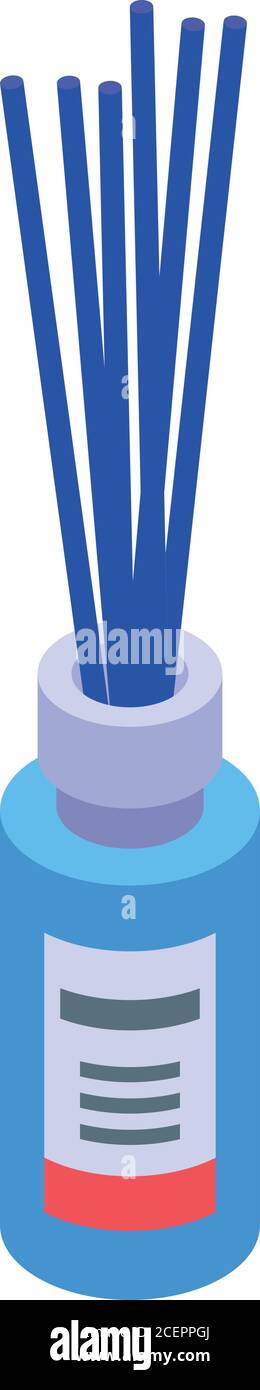 Blue sticks diffuser bottle icon, isometric style Stock Vector