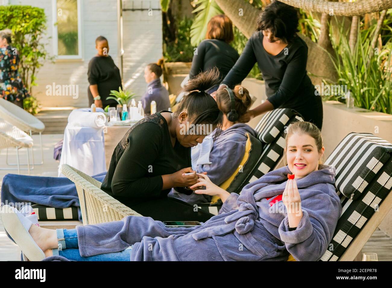 Johannesburg, South Africa May 10, 2018 Diverse women in bath robes