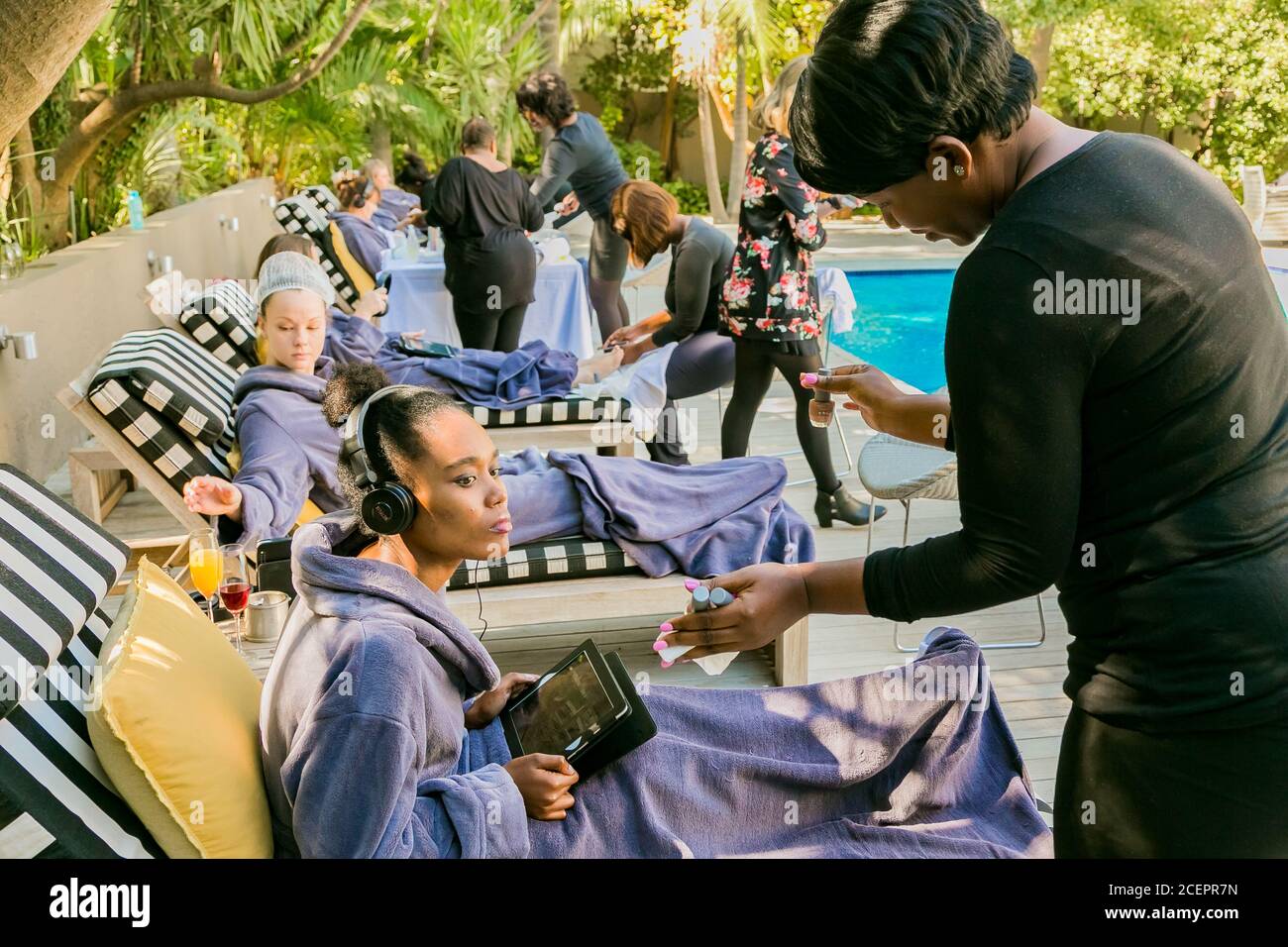 Johannesburg, South Africa May 10, 2018 Diverse women in bath robes
