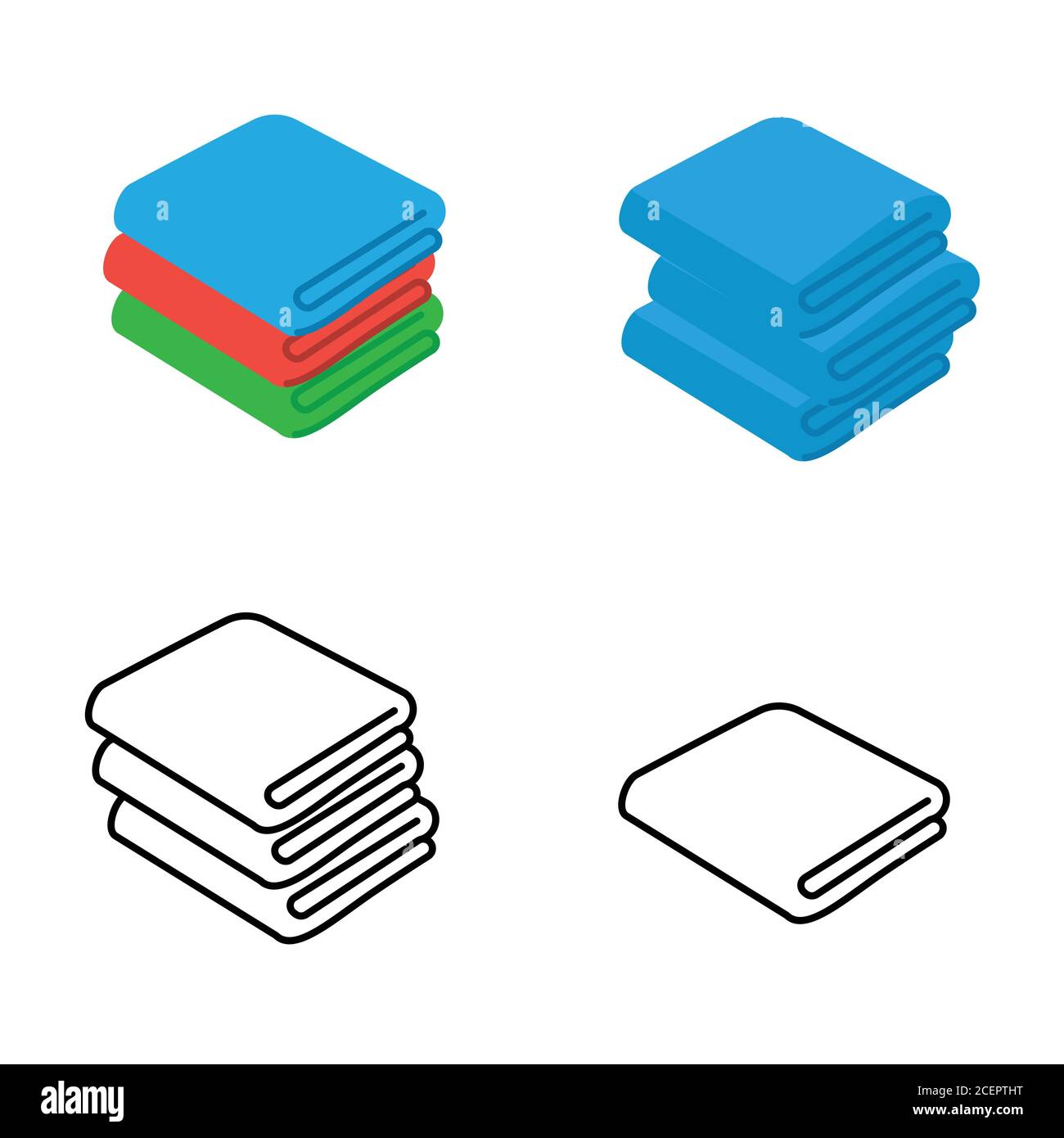 Set of towel vector illustrations. Folded towels in flat cartoon and