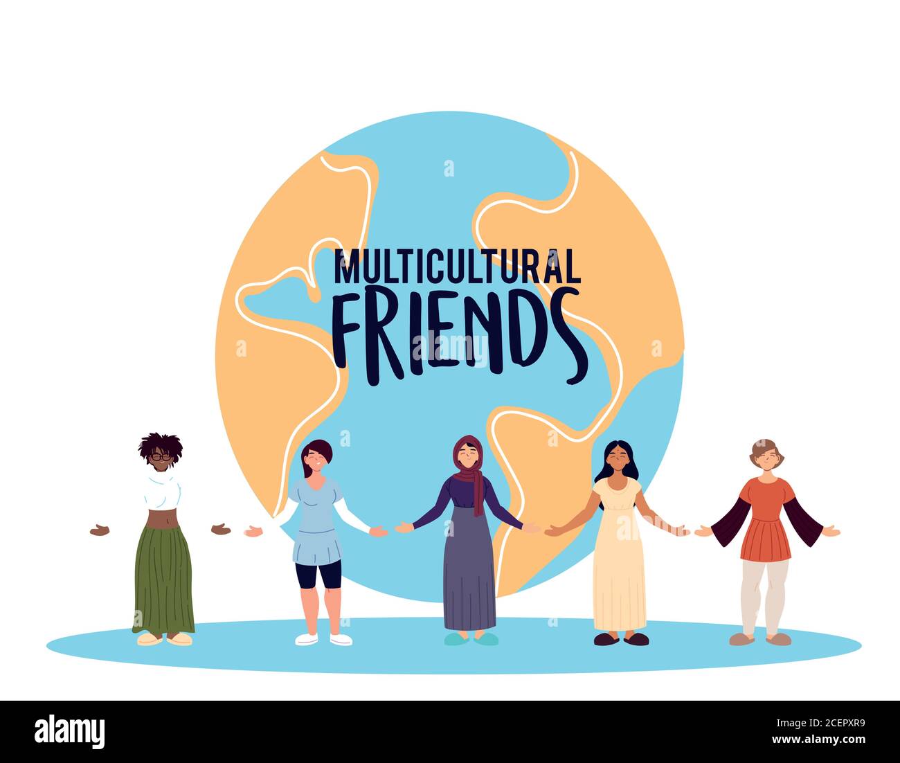 women cartoons in front of world sphere design, diversity people  multicultural friends and multiethnic theme Vector illustration Stock  Vector Image & Art - Alamy