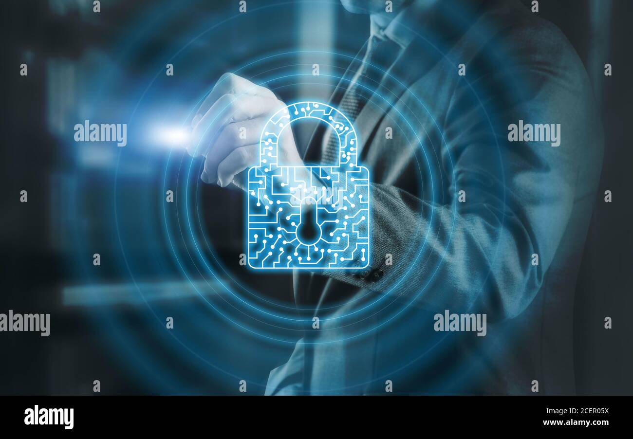 Cyber Security lock Privacy Data Protection internet and Technology concept. Stock Photo