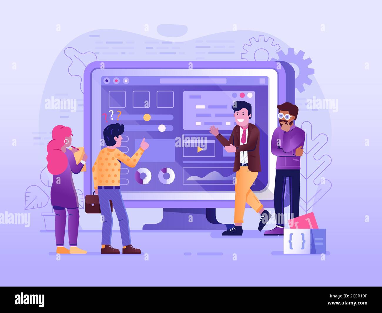 Web Site New Features Presentation Flat Concept Stock Vector