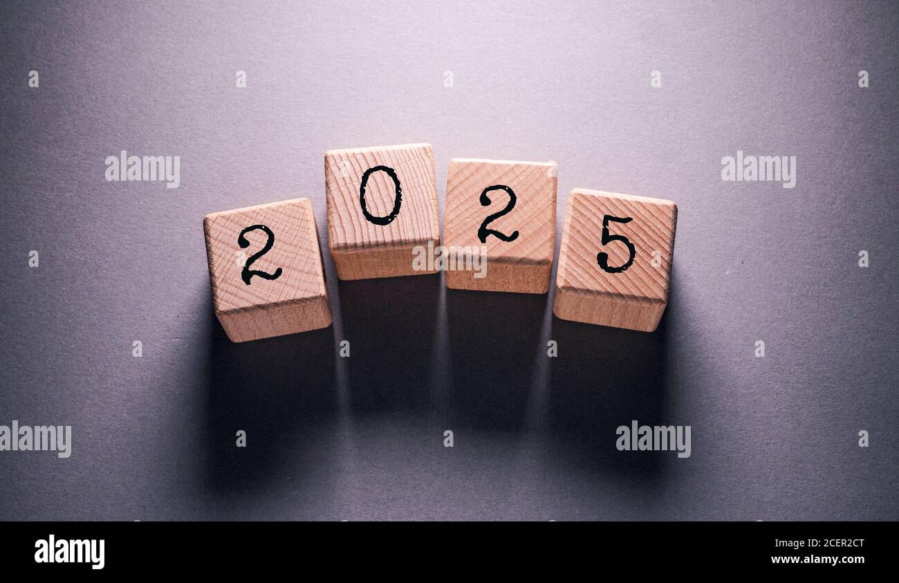 2025 Word Written on Wooden Cubes Stock Photo Alamy