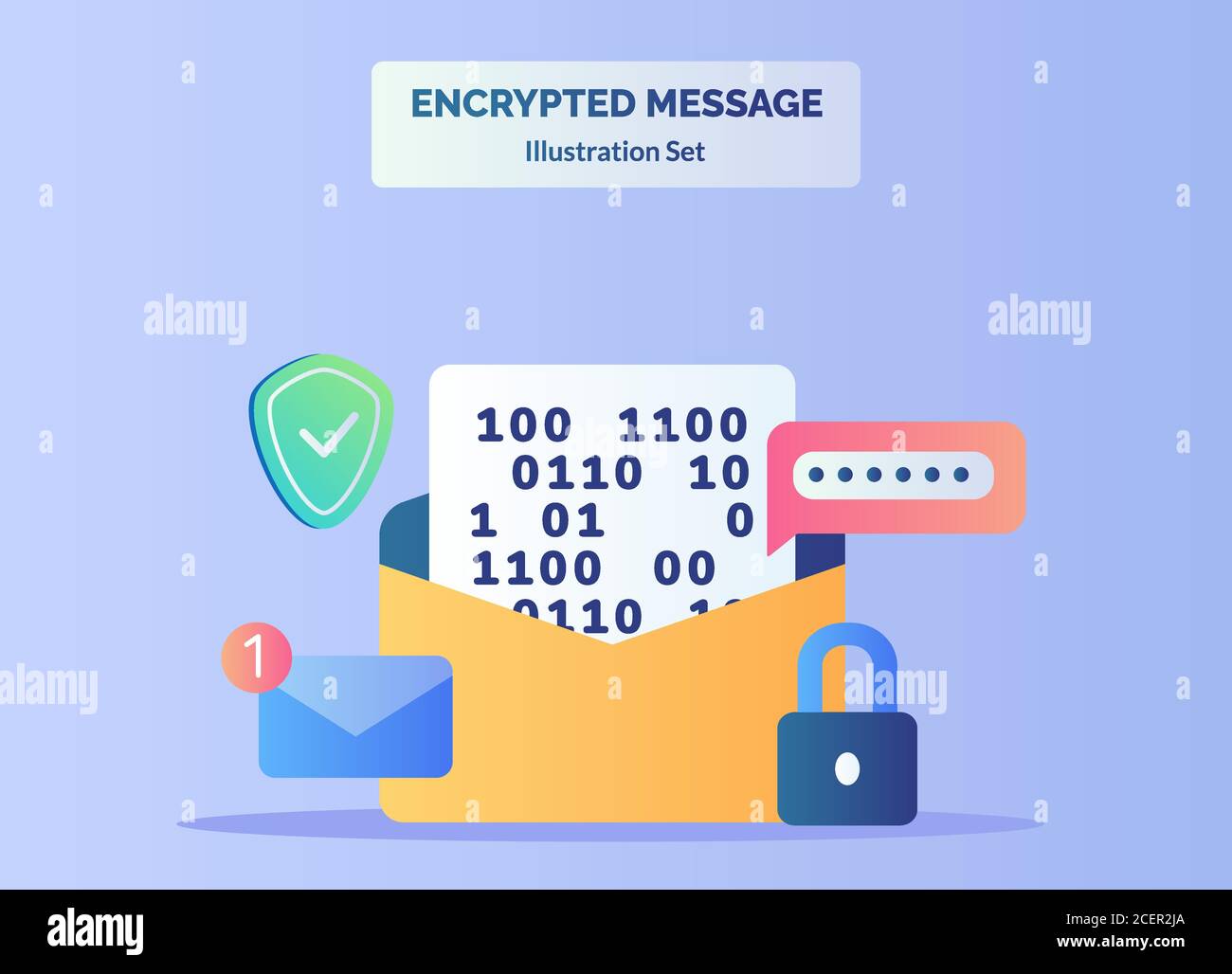 Encrypted message illustration set text number in message background of