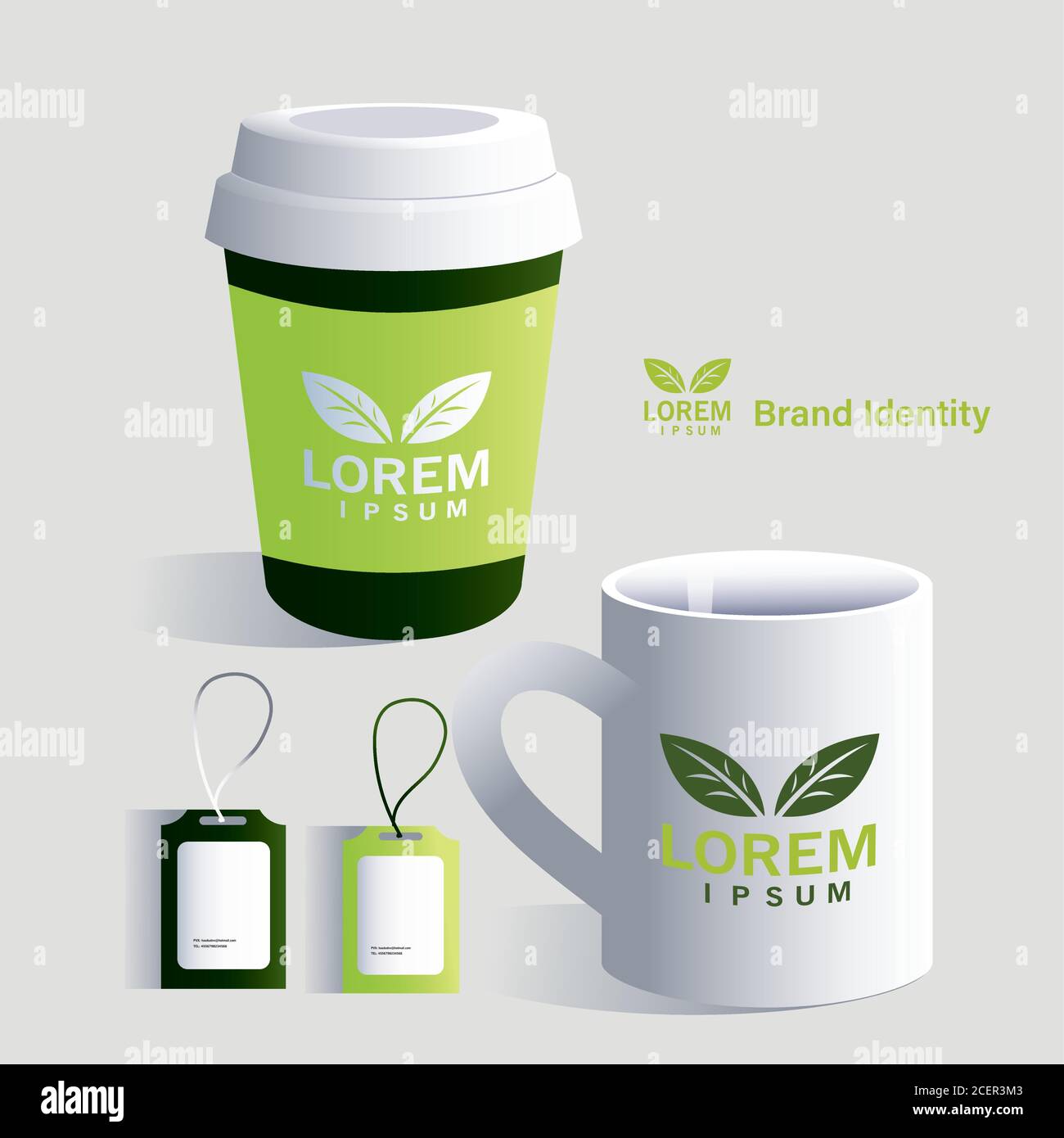 cups and hang tag for elements of brand identity in companies vector