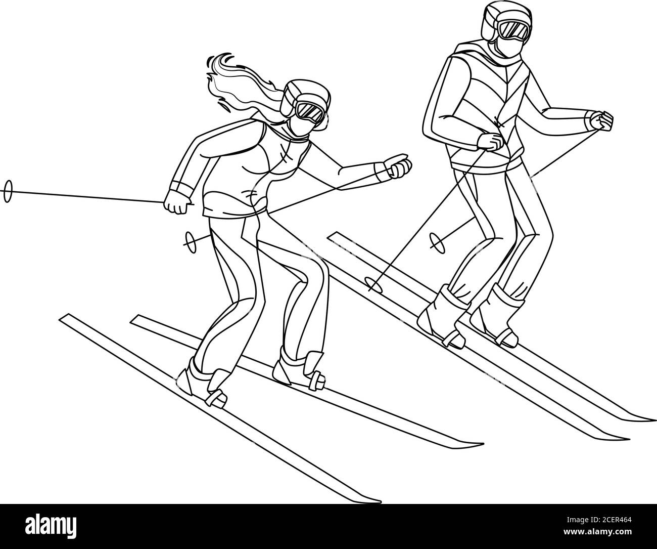 Man And Woman Skiing Downhill From Hill Vector Stock Vector Image & Art