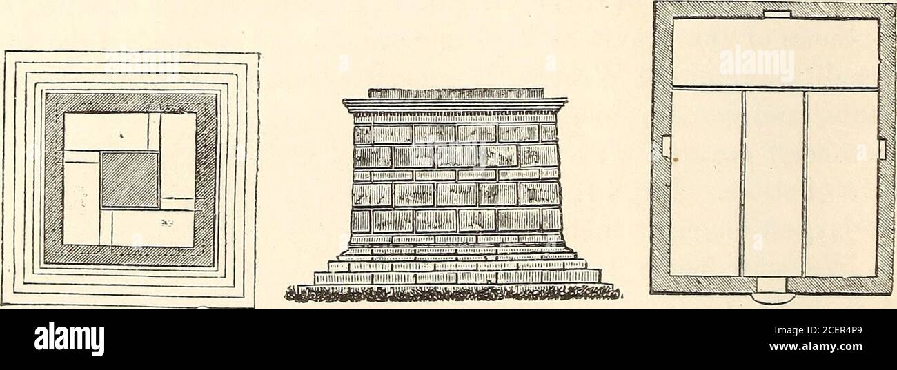 . The life of the Greeks and Romans. Fig. 141. Fig. 142. them (see Figs. 143 and 144) contains in the interior of thechamber, the entrance to which is not visible, a strong pillar,which carries the ceiling, consisting of large beams and slabs ofstone ; on it stood, perhaps, the statue of the deceased. In the Greek islands tombs are frequently found which, like thesubterraneous chambers, contain several couches for the dead. Theyconsist of strong masonry, and their ceilings are vaulted, whencethe name tholaria now commonly applied to them. The onlyspecimen we quote (Fig. 145) has been found in Stock Photo