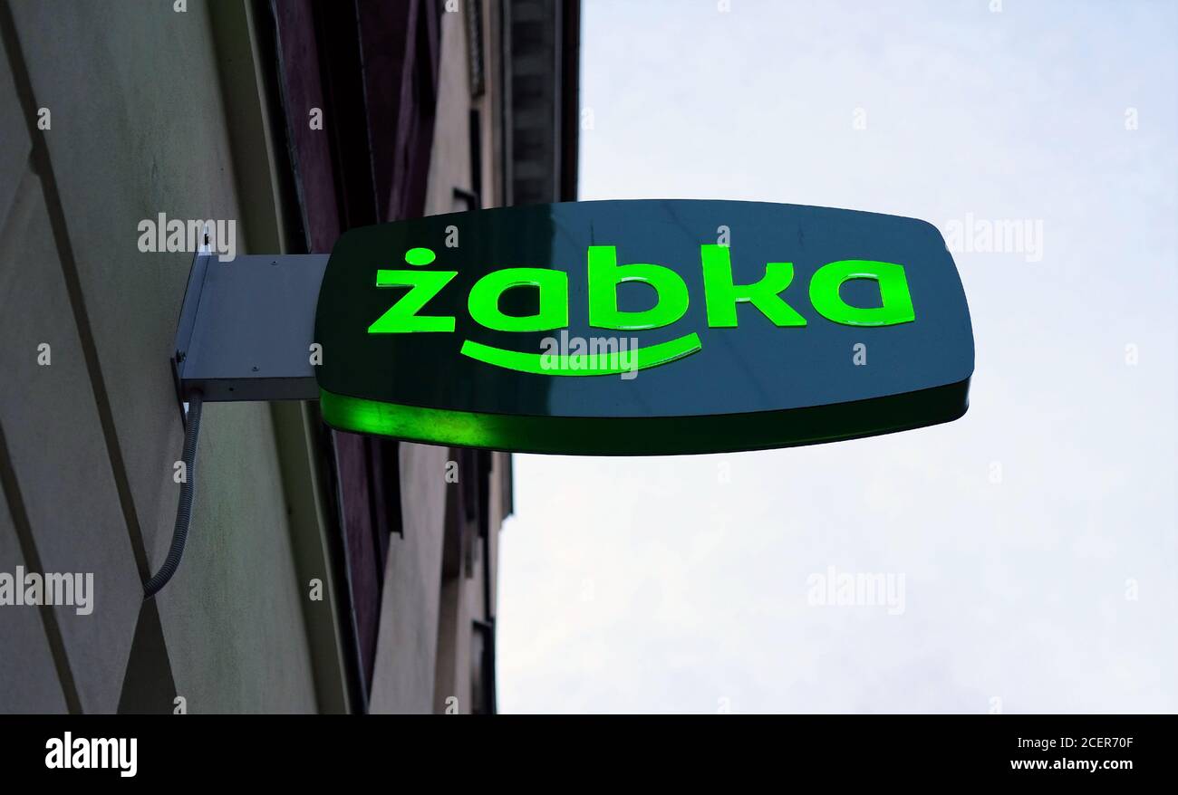 Wrocław, Poland 08/23/2020. Zabka corner convenience, shop logo. Zabka is a big chain of small grocery stores easily accessible to anyone anywhere Stock Photo