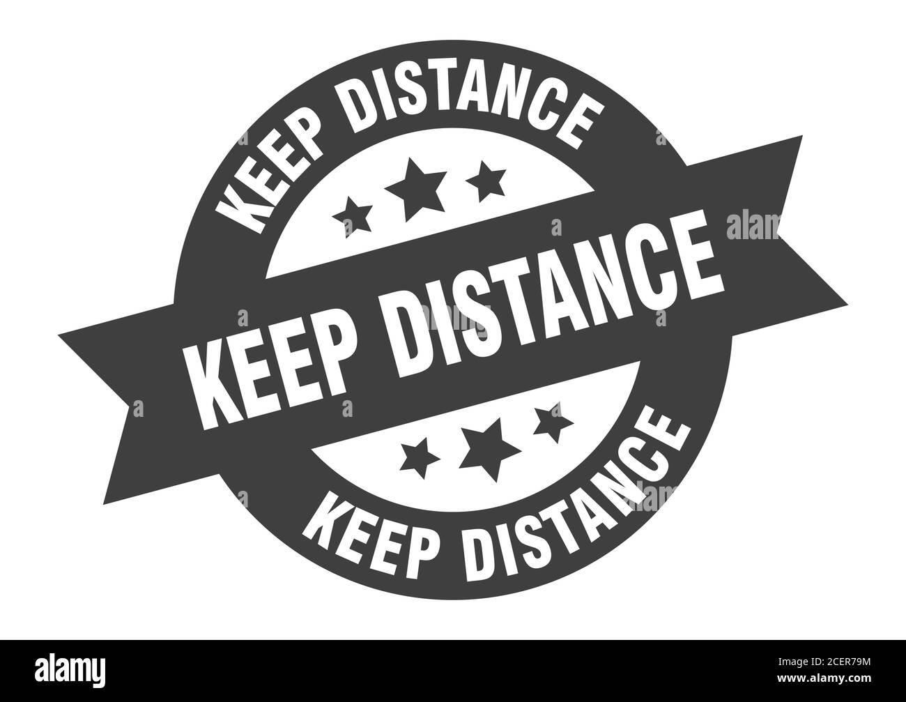 keep distance sign. round isolated sticker. ribbon tag Stock Vector