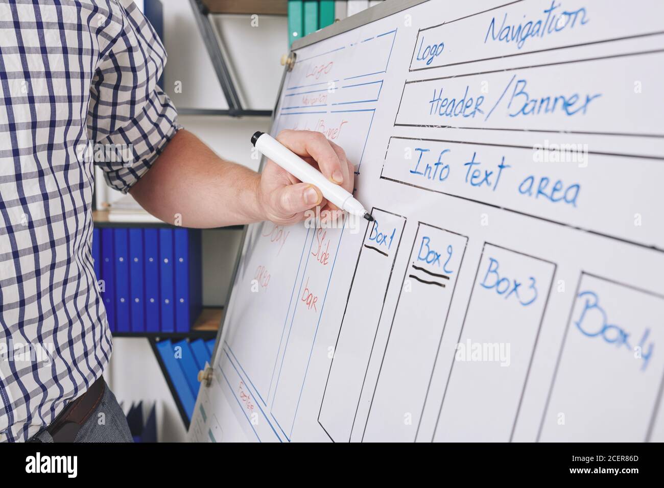 UX designer describing website interface layout Stock Photo