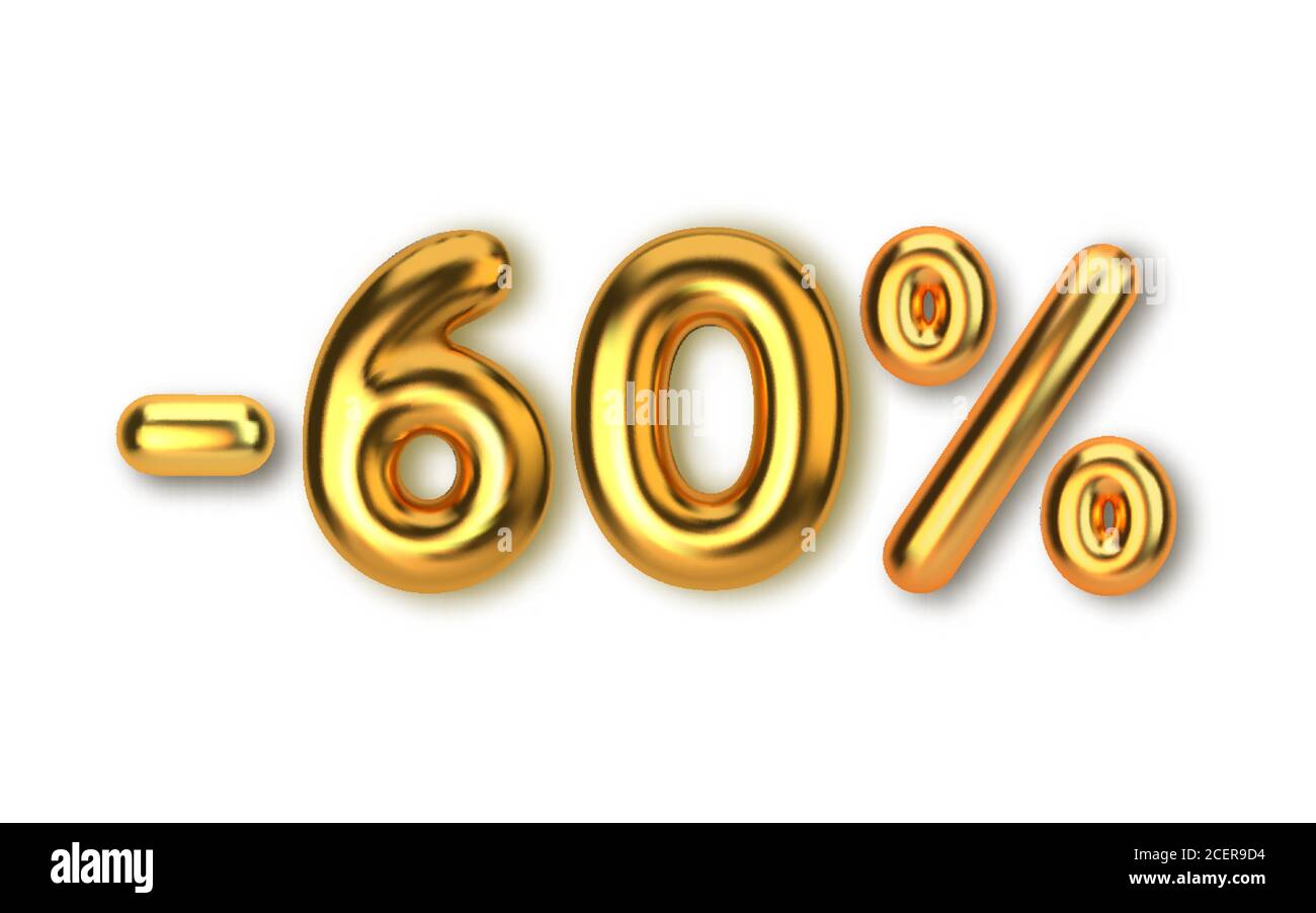 60 off discount promotion sale made of realistic 3d gold balloons. Number in the form of golden balloons. Template for products, advertizing, web bann Stock Vector