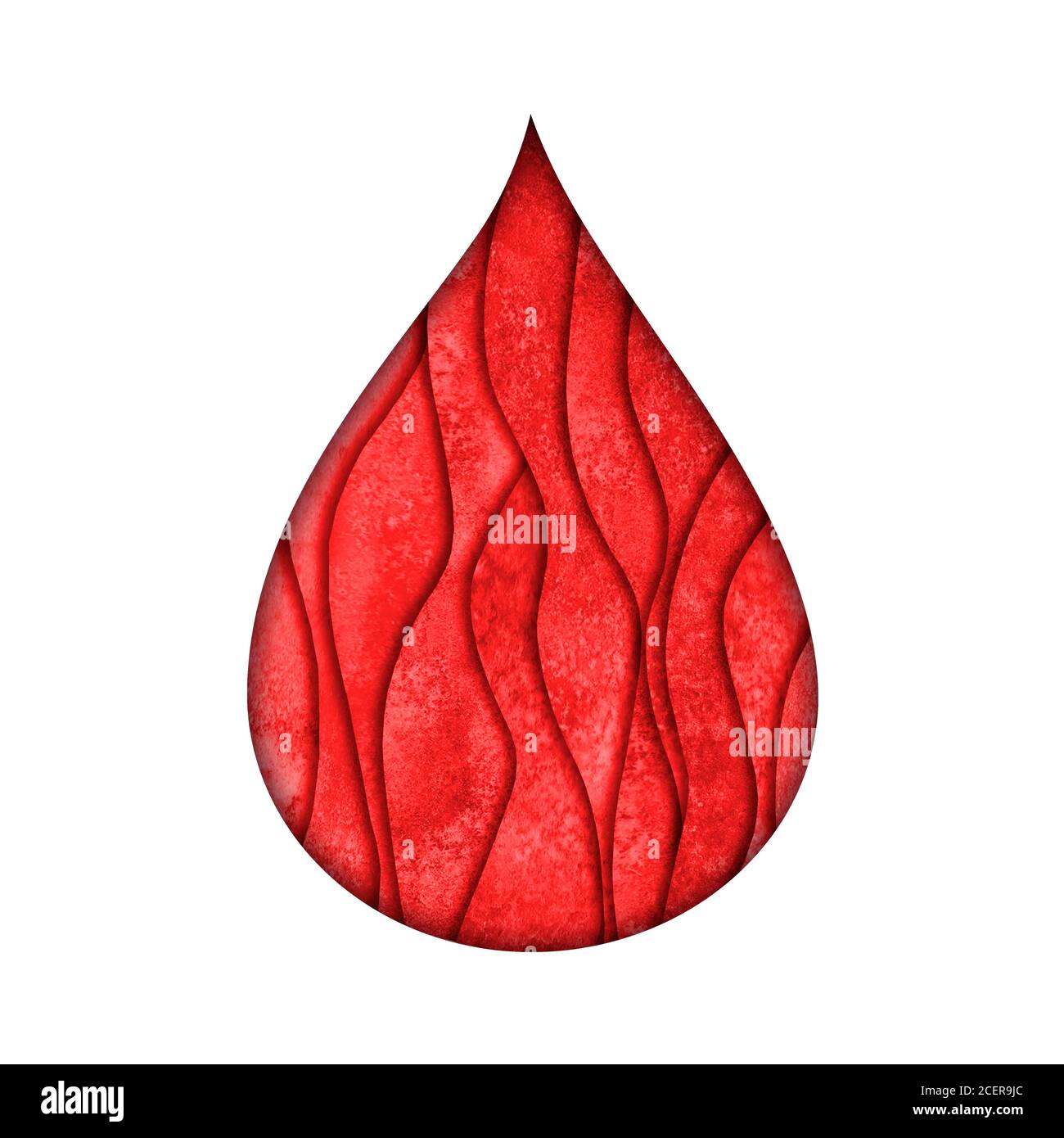 Blood drop shape paper cut 3d style. Watercolour hand painted red symbol. Watercolour World Blood Donor Day concept banner background illustration. 14 Stock Photo